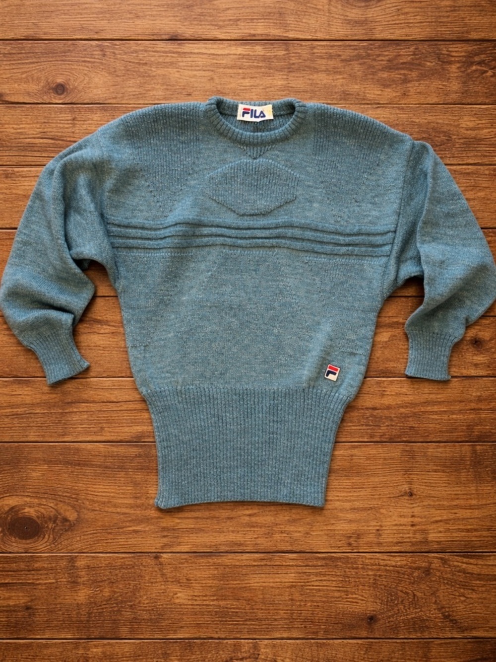 Vintage Fila Made in Italy Virgin Wool Sweater Green Crewneck Mens M 90s Knit